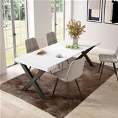 Mesa Consola extensible, Blanco, Patas madera maciza