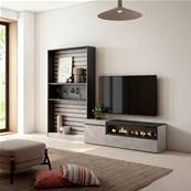 Muebles de Salón para TV, Cemento, Chimenea eléctrica