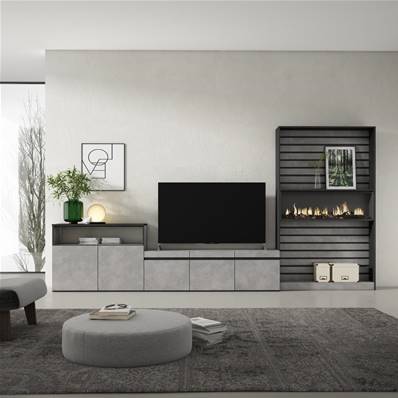 Muebles de Salón para TV, Cemento, Chimenea eléctrica