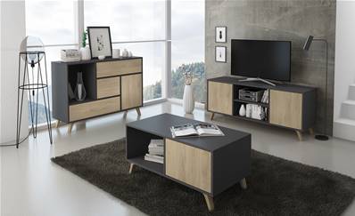 Set Wind, salón Comedor, Mueble Auxiliar, Gris/Pucc buffet-mueble tv-mesa centro