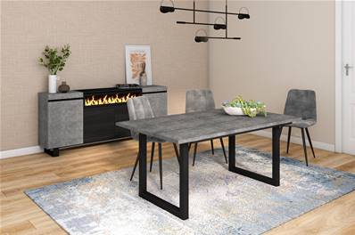 Mesa Comedor, Cemento, Patas madera maciza