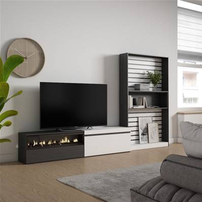 Muebles de Salón para TV, Blanco y negro , Chimenea eléctrica