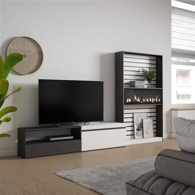 Muebles de Salón para TV, Blanco y negro , Chimenea eléctrica