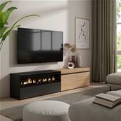 Mueble TV, Televisión, Roble y negro, Chimenea eléctrica