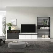 Muebles de Salón para TV, Blanco y negro , Chimenea eléctrica