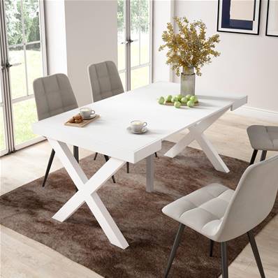 Mesa Consola extensible, Blanco, Patas madera maciza