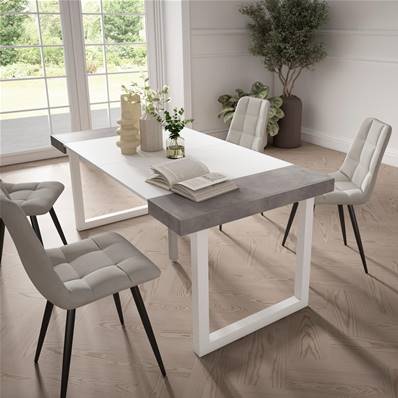 Mesa Consola extensible, Blanco y cemento, Patas madera maciza