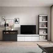 Muebles de Salón para TV, Blanco y negro , Chimenea eléctrica