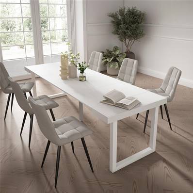 Mesa Consola extensible, Blanco, Patas madera maciza