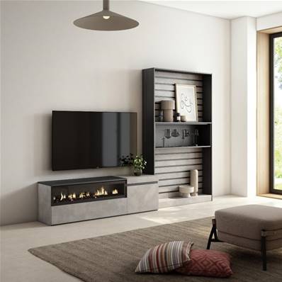 Muebles de Salón para TV, Cemento, Chimenea eléctrica