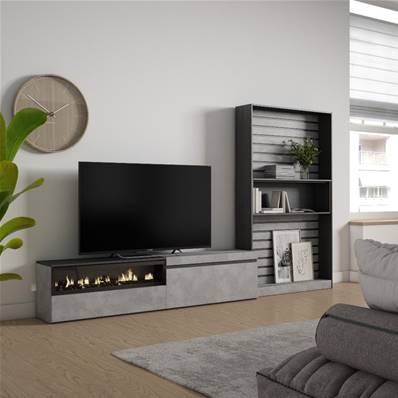 Muebles de Salón para TV, Cemento, Chimenea eléctrica