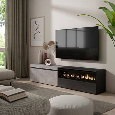 Mueble TV, Televisión, Cemento, Chimenea eléctrica