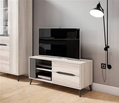 Mueble TV 110, color roble, gris.