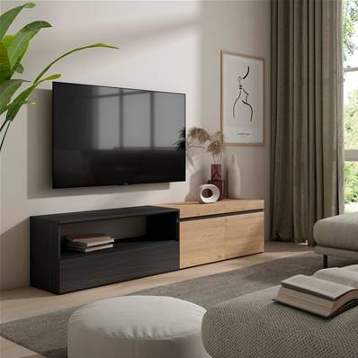 Mueble TV, Televisión, 200x45x35cm, Roble y negro