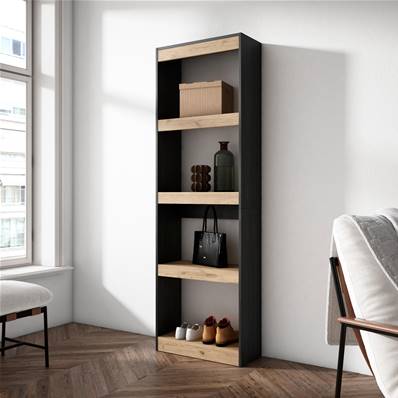 Librería estantería, 60x186x25cm, Roble y negro