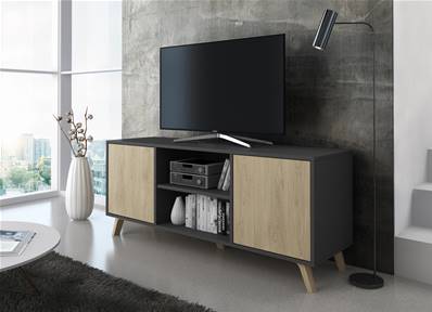 Mueble TV 140 WIND, Gris Antracita y Roble