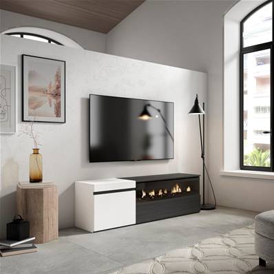 Mueble TV, Televisión, Blanco y negro , Chimenea eléctrica