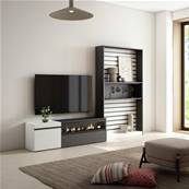 Muebles de Salón para TV, Blanco y negro , Chimenea eléctrica