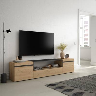 Mueble TV, Televisión, 200x45x35cm, Roble y negro