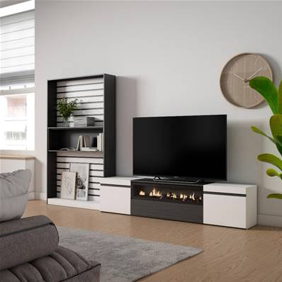 Muebles de Salón para TV, Blanco y negro , Chimenea eléctrica