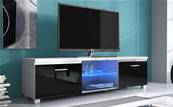 Mueble TV LED blanco y negro lacado brillante.