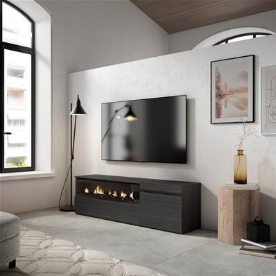 Mueble TV, Televisión, Negro, Chimenea eléctrica