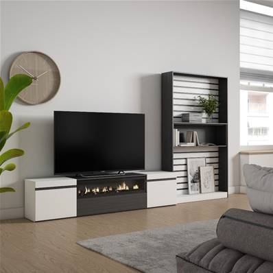 Muebles de Salón para TV, Blanco y negro , Chimenea eléctrica