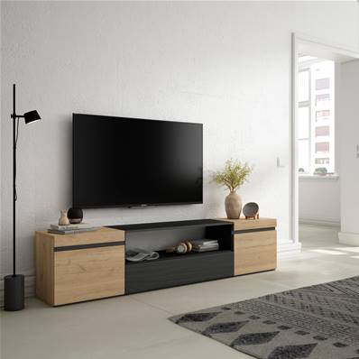 Mueble TV, Televisión, 200x45x35cm, Roble y negro