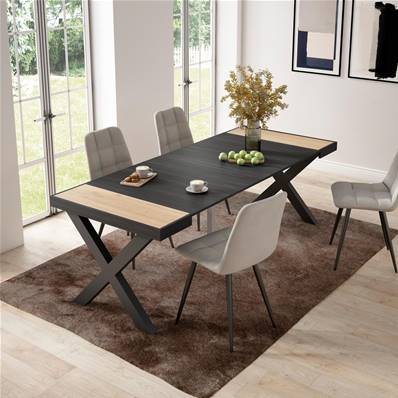 Mesa Consola extensible, Roble y negro, Patas madera maciza