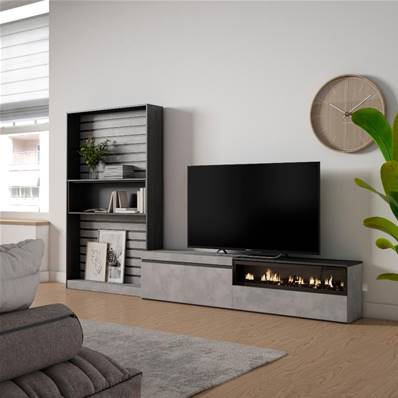 Muebles de Salón para TV, Cemento, Chimenea eléctrica