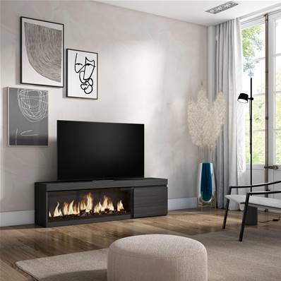 Mueble TV, Televisión, Negro, Chimenea eléctrica XXL