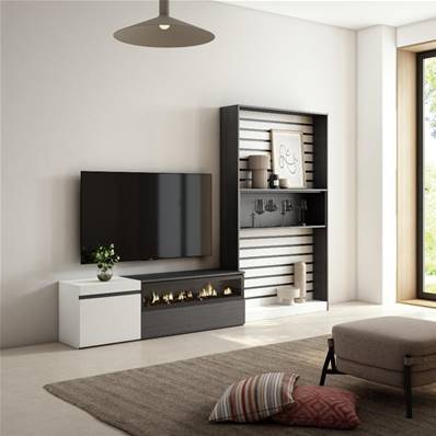 Muebles de Salón para TV, Blanco y negro , Chimenea eléctrica