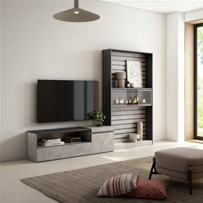 Muebles de Salón para TV, Cemento, Chimenea eléctrica