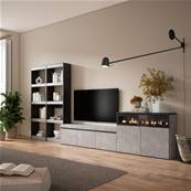 Muebles de Salón para TV, Cemento, Chimenea eléctrica