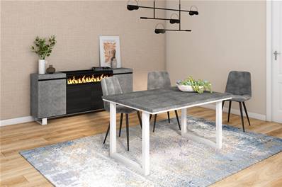 Mesa Comedor, Cemento, Patas madera maciza