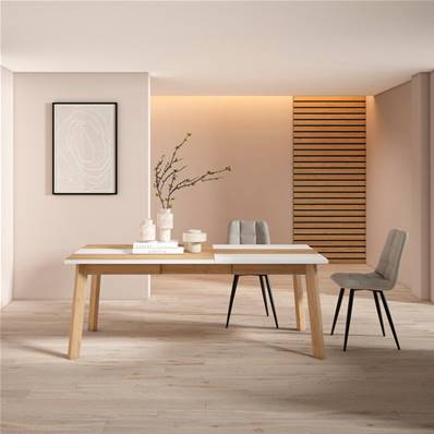 Mesa Comedor, Roble y blanco, Patas de madera