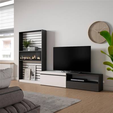 Muebles de Salón para TV, Blanco y negro , Chimenea eléctrica