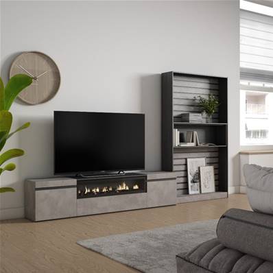 Muebles de Salón para TV, Cemento, Chimenea eléctrica