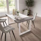 Mesa Consola extensible, Blanco y cemento, Patas madera maciza