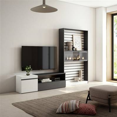 Muebles de Salón para TV, Blanco y negro , Chimenea eléctrica