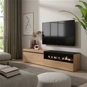 Mueble TV, Televisión, Roble y negro, Chimenea eléctrica