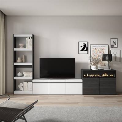 Muebles de Salón para TV, Blanco y negro , Chimenea eléctrica