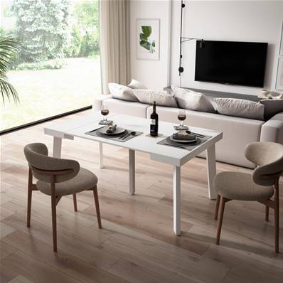 Mesa Consola extensible, Blanco, Patas de madera