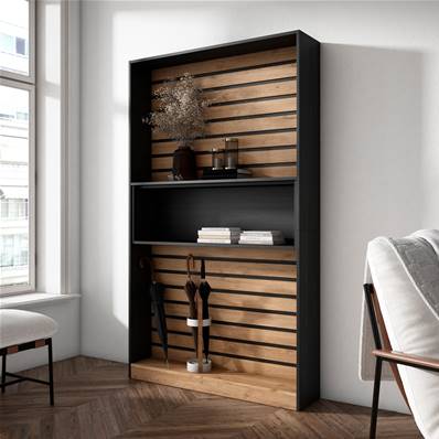 Librería estantería, 110x186x25cm, Roble y negro