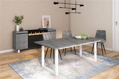 Mesa Comedor, Cemento, Patas madera maciza