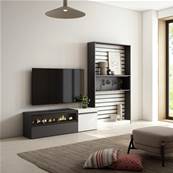 Muebles de Salón para TV, Blanco y negro , Chimenea eléctrica