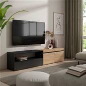 Mueble TV, Televisión, 200x45x35cm, Roble y negro