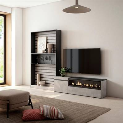 Muebles de Salón para TV, Cemento, Chimenea eléctrica