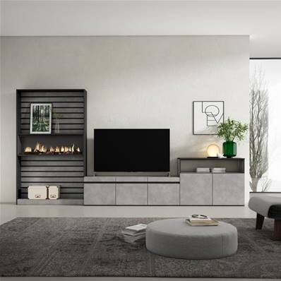 Muebles de Salón para TV, Cemento, Chimenea eléctrica