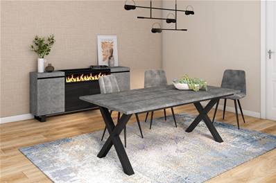 Mesa Comedor, Cemento, Patas madera maciza